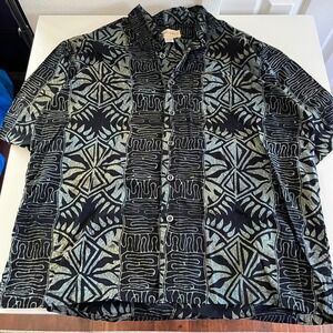 Vintage Johari West Mens XL Hawaiian Shirt Black Cotton Natural Leisure Wear